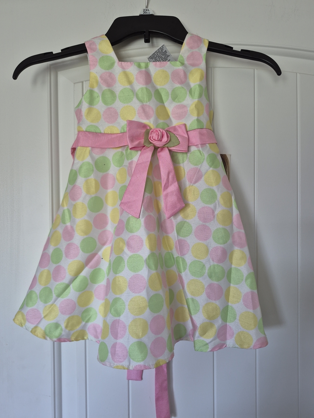 Youngland Pink Green Yellow Polka Dot Girls Formal Dress with Bow Size 2t